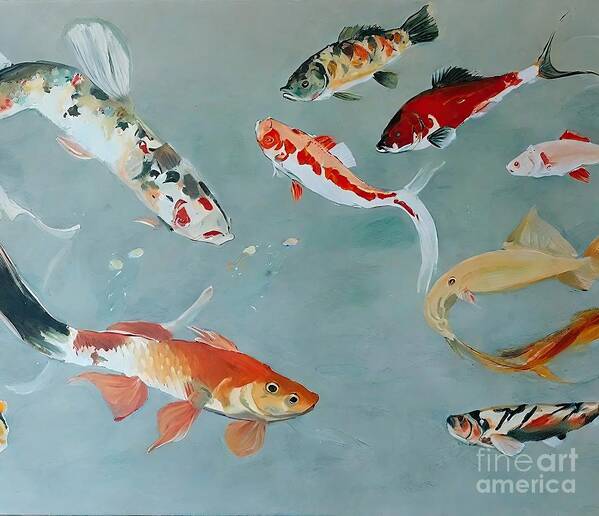 Fish Art Print featuring the painting Painting Big Guys Move Forward fish background na by N Akkash