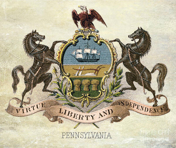 Pennsylvania Coat Of Arms Art Print featuring the photograph Pennsylvania Coat of Arms 1876 by Jon Neidert