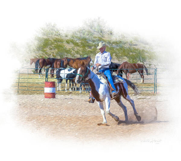 Cowboy Art Print featuring the digital art Ranch Rider Digital Art Painting by Walter Herrit