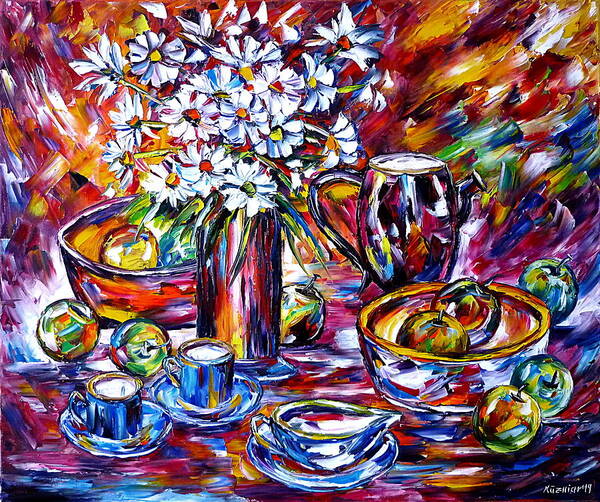 Flower Painting Art Print featuring the painting Still Life In Red by Mirek Kuzniar
