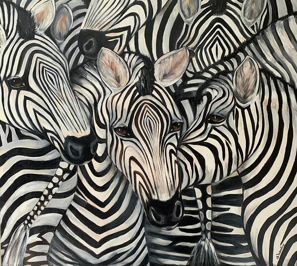 Zebras Art Print featuring the painting Stripes by Barbara Landry