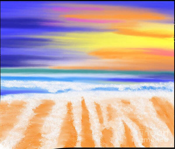 Beach Art Print featuring the digital art Sunset beach by Elaine Rose Hayward
