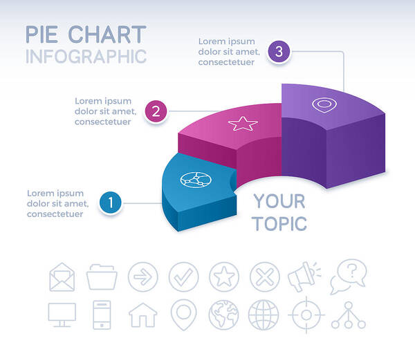 Steps Art Print featuring the drawing Three Section 3D Infographic Pie Chart by Filo