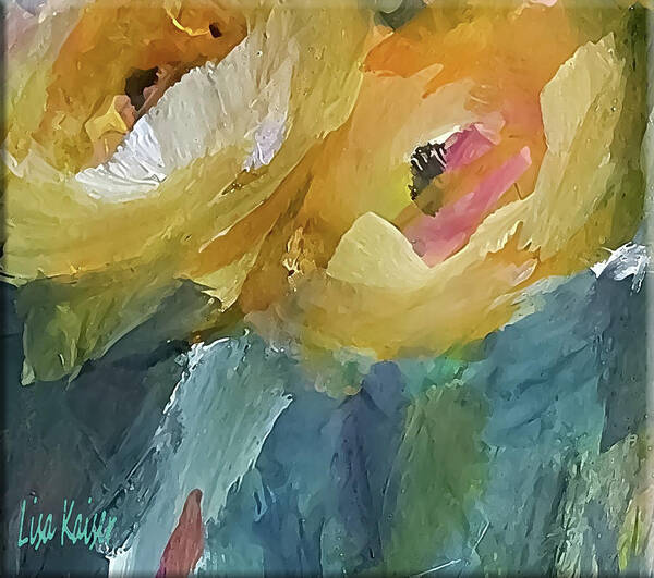 Impressionistic Art Print featuring the painting Two Small Yellow Flowers Looking Upward by Lisa Kaiser