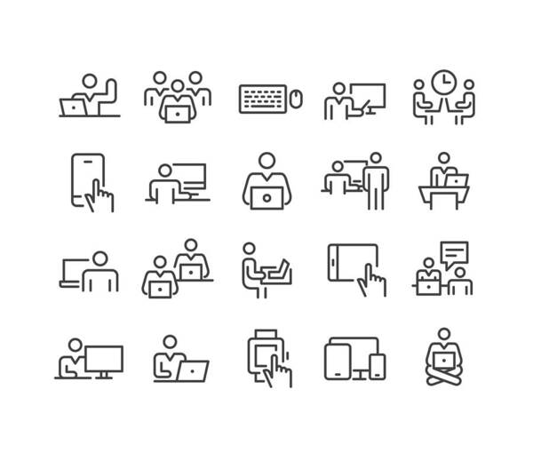 Working Art Print featuring the drawing Using Computers Icons - Classic Line Series by -victor-