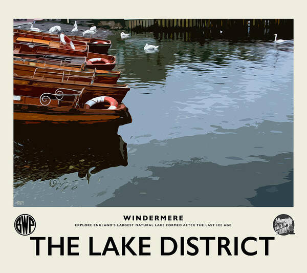 Lake Windermere Art Print featuring the photograph Windermere Swans Cream Railway Poster by Brian Watt