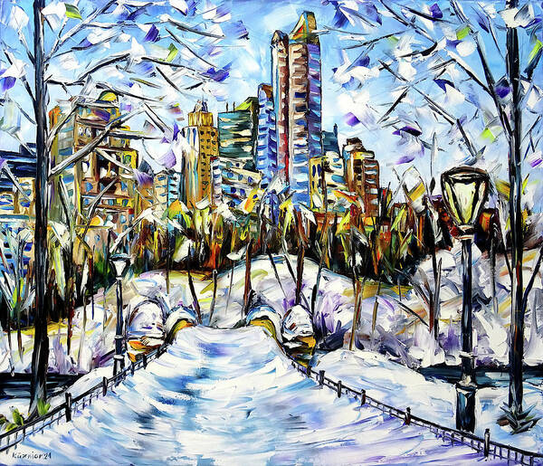 New York In Winter Art Print featuring the painting Winter Time In New York by Mirek Kuzniar