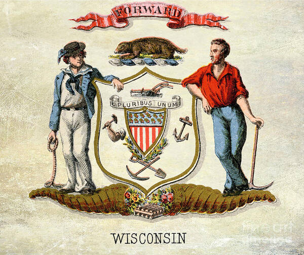 Old Wisconsin Coat Of Arms Art Print featuring the photograph WisconsinCoat of Arms 1876 by Jon Neidert