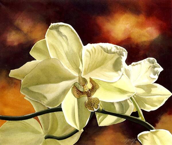 Watercolour Art Print featuring the painting Yellow Orchids by Alfred Ng