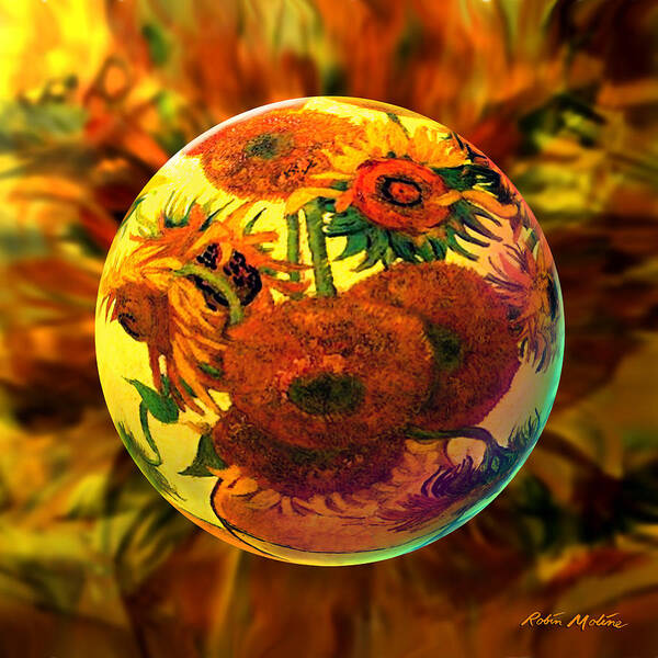  Sunflowers Art Print featuring the digital art  Van Globing Inflorescence by Robin Moline