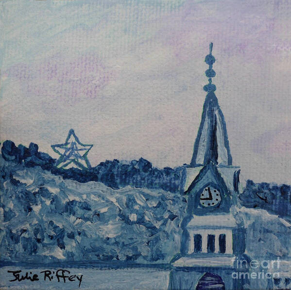 Steeple Art Print featuring the painting Mill Mountain Star and Green Memorial Methodist Church by Julie Brugh Riffey