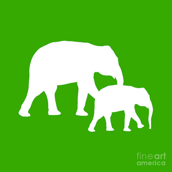 Graphic Art Art Print featuring the digital art Elephants in Green and White by Jackie Farnsworth