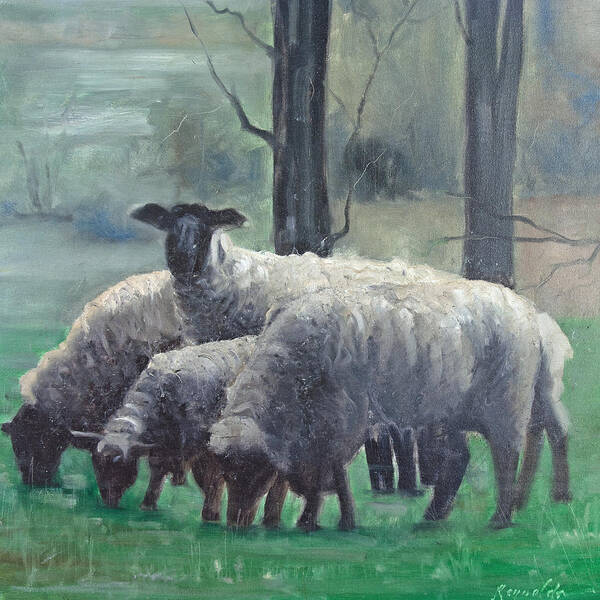 Sheep Art Print featuring the painting Family of Sheep #1 by John Reynolds