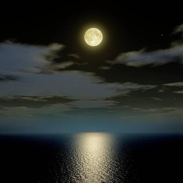 Nobody Art Print featuring the photograph Full Moon Over The Sea #1 by Detlev Van Ravenswaay