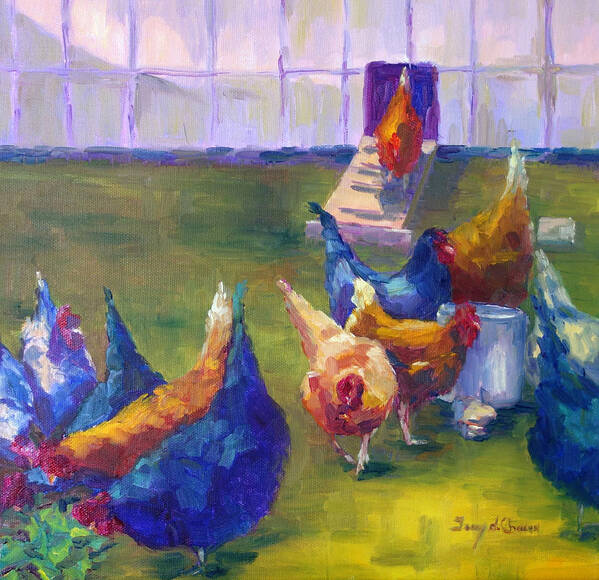 Oil Painting Art Print featuring the painting Garys Chickens #1 by Terry Chacon