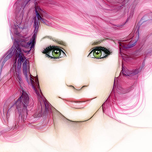 Magenta Art Print featuring the painting Girl with Magenta Hair #2 by Olga Shvartsur