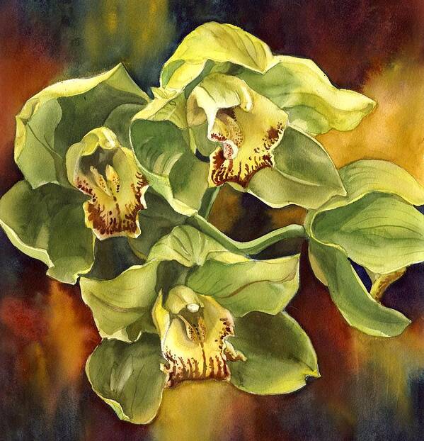 Green Orchid Art Print featuring the painting Green Cymbidium Orchid #1 by Alfred Ng