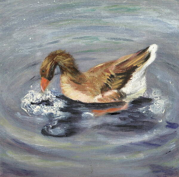 Animal Portrait Art Print featuring the painting Gus the Goose by Paula Emery