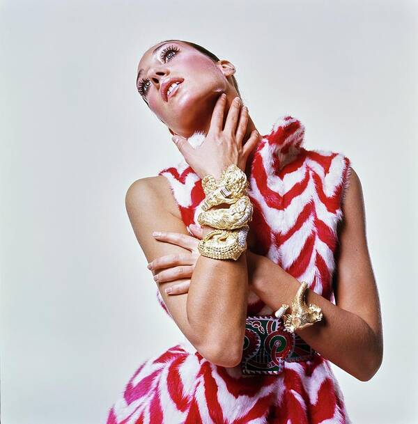 Fashion Art Print featuring the photograph Marisa Berenson Wearing A Mink Dress #1 by Bert Stern