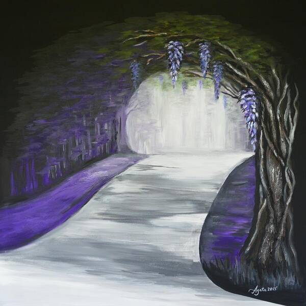 Wisteria Art Print featuring the painting Mysterious Wisteria by Agata Lindquist