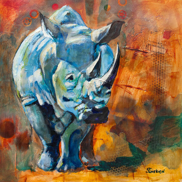 Animals Art Print featuring the painting Rhino Romp by Sharon Sieben