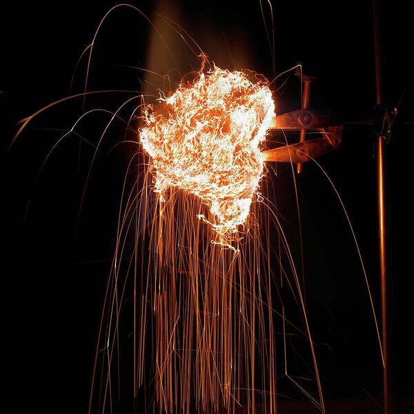 Burning Art Print featuring the photograph Steel Wool Burning In Air #1 by Science Photo Library