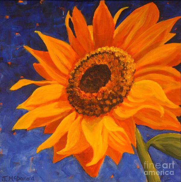 Sunflower Art Print featuring the painting Sunflower Gazing #1 by Janet McDonald