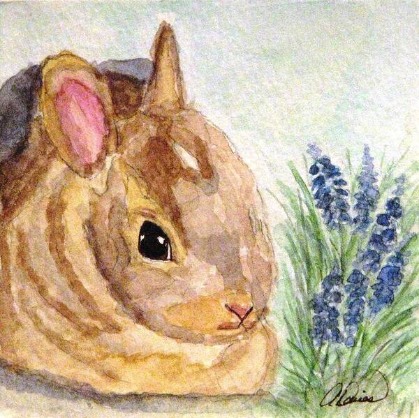 Bunny Art Print featuring the painting A Baby Bunny by Angela Davies
