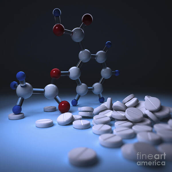 3d Visualization Art Print featuring the photograph Aspirin #2 by Science Picture Co
