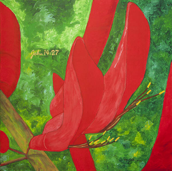 Pollen Art Print featuring the painting Coral Bean Tree #1 by Mark Robbins