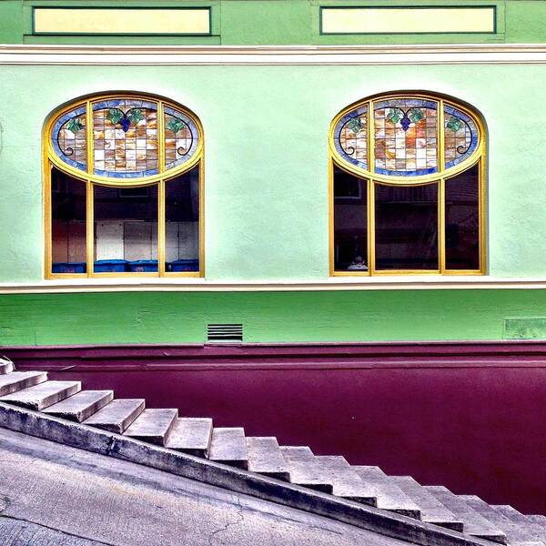 #window #stairs #color #green Art Print featuring the photograph Double Window #2 by Julie Gebhardt