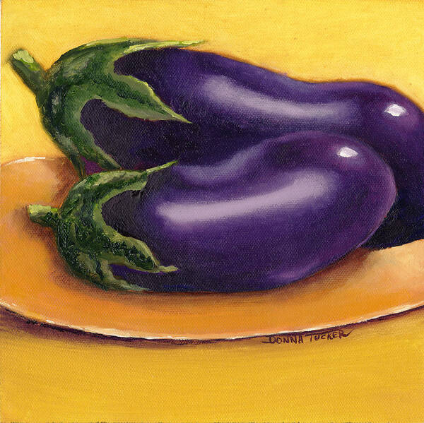 Purple Art Print featuring the painting 2 Eggplants on a Plate by Donna Tucker