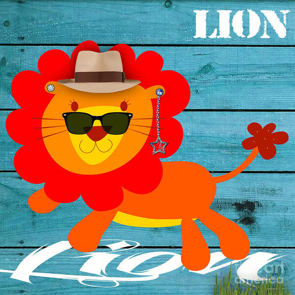 Lion. Lion Art Art Print featuring the mixed media Friendly Lion Collection #2 by Marvin Blaine