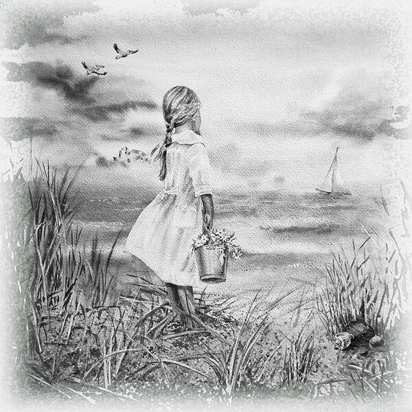 Girl Art Print featuring the painting Girl And The Ocean #1 by Irina Sztukowski
