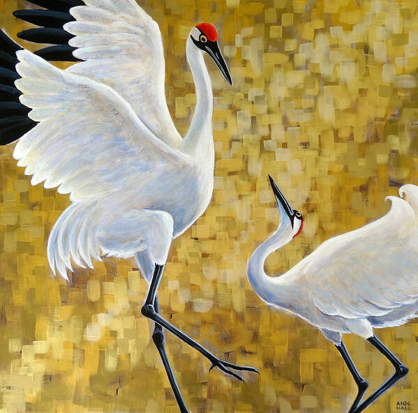 Whooping Cranes Art Print featuring the painting Shall We? by Ande Hall