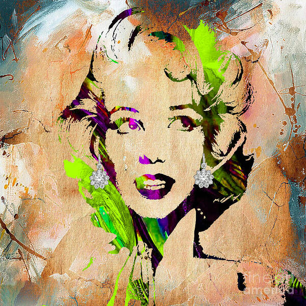Marilyn Monroe Art Art Print featuring the mixed media Marilyn Monroe Diamond Earring Collection #21 by Marvin Blaine
