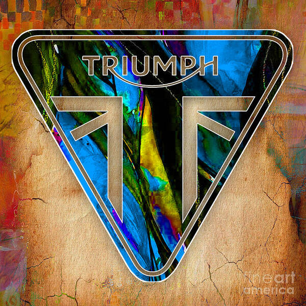 Motorcycle Art Print featuring the mixed media Triumph Motorcycle Badge #3 by Marvin Blaine