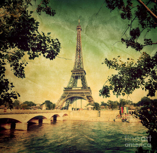 Eiffel Art Print featuring the photograph Eiffel Tower and bridge on Seine river in Paris #5 by Michal Bednarek