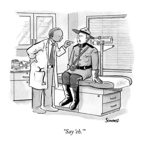 Canadian Art Print featuring the drawing A Doctor Inspects A Royal Canadian Mounted by Benjamin Schwartz