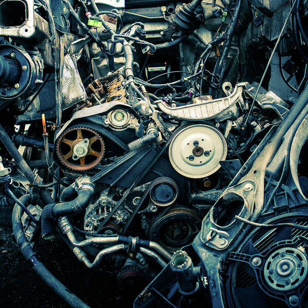 Problems Art Print featuring the photograph A Mangled Dismantled Car Engine by Photo By Brian T. Evans