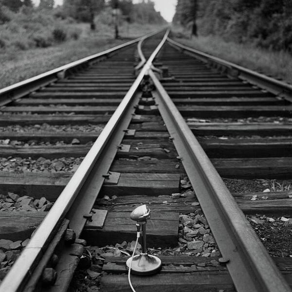 Outdoors Art Print featuring the photograph A Microphone Placed In Between Railroad Tracks by Richard Rutledge