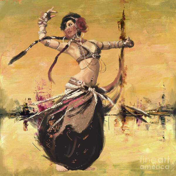 Belly Dance Art Art Print featuring the painting Abstract Belly Dancer 2 by Mahnoor Shah