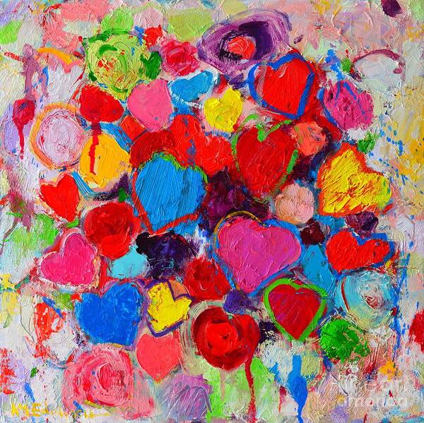 Hearts Art Print featuring the painting Abstract Love Bouquet Of Colorful Hearts And Flowers by Ana Maria Edulescu