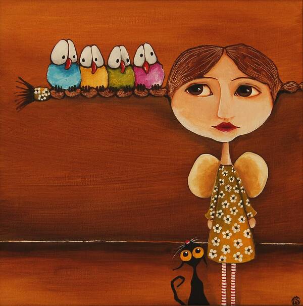Whimsical Art Print featuring the painting All in a row by Lucia Stewart