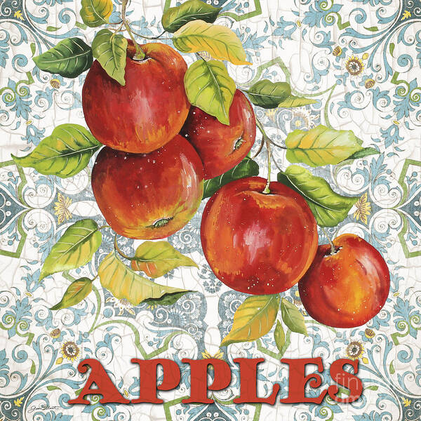 Painting Art Print featuring the painting Apples on Damask by Jean Plout