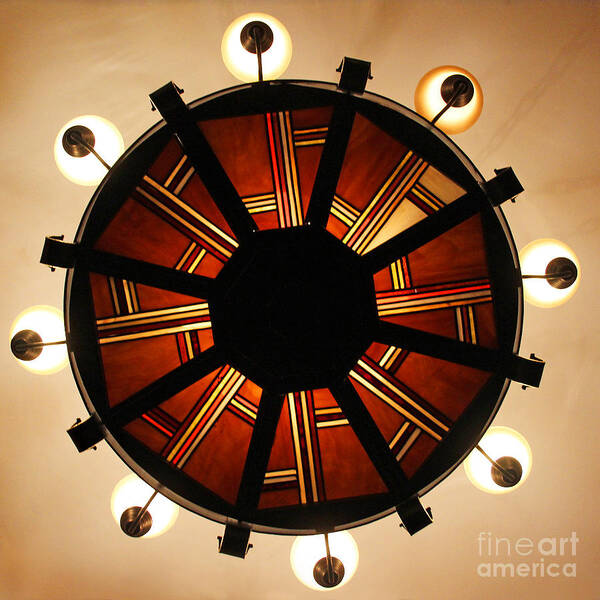 Circle Art Print featuring the photograph Arts and Crafts Chandelier at Summit Inn by Karen Adams