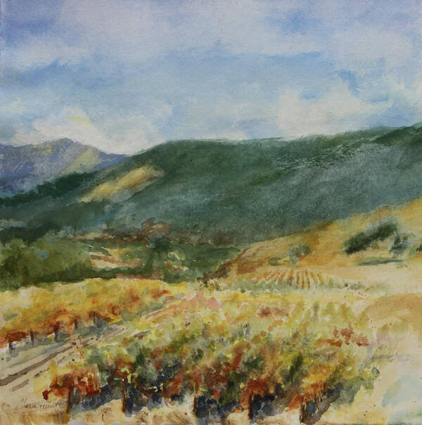 Autumn In The Vineyards Art Print featuring the painting Harvest Time In Napa Valley by Maria Hunt