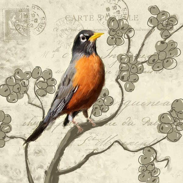 American Robin Art Print featuring the painting Awaiting Journey by Lourry Legarde