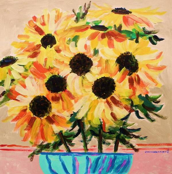 Sunflowers Art Print featuring the painting Azure Vase by John Williams
