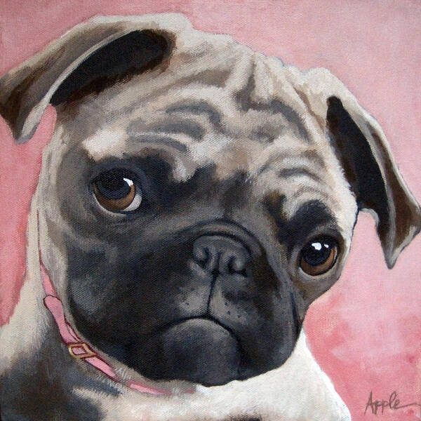 Pug Portrait Art Print featuring the painting Bailey by Linda Apple